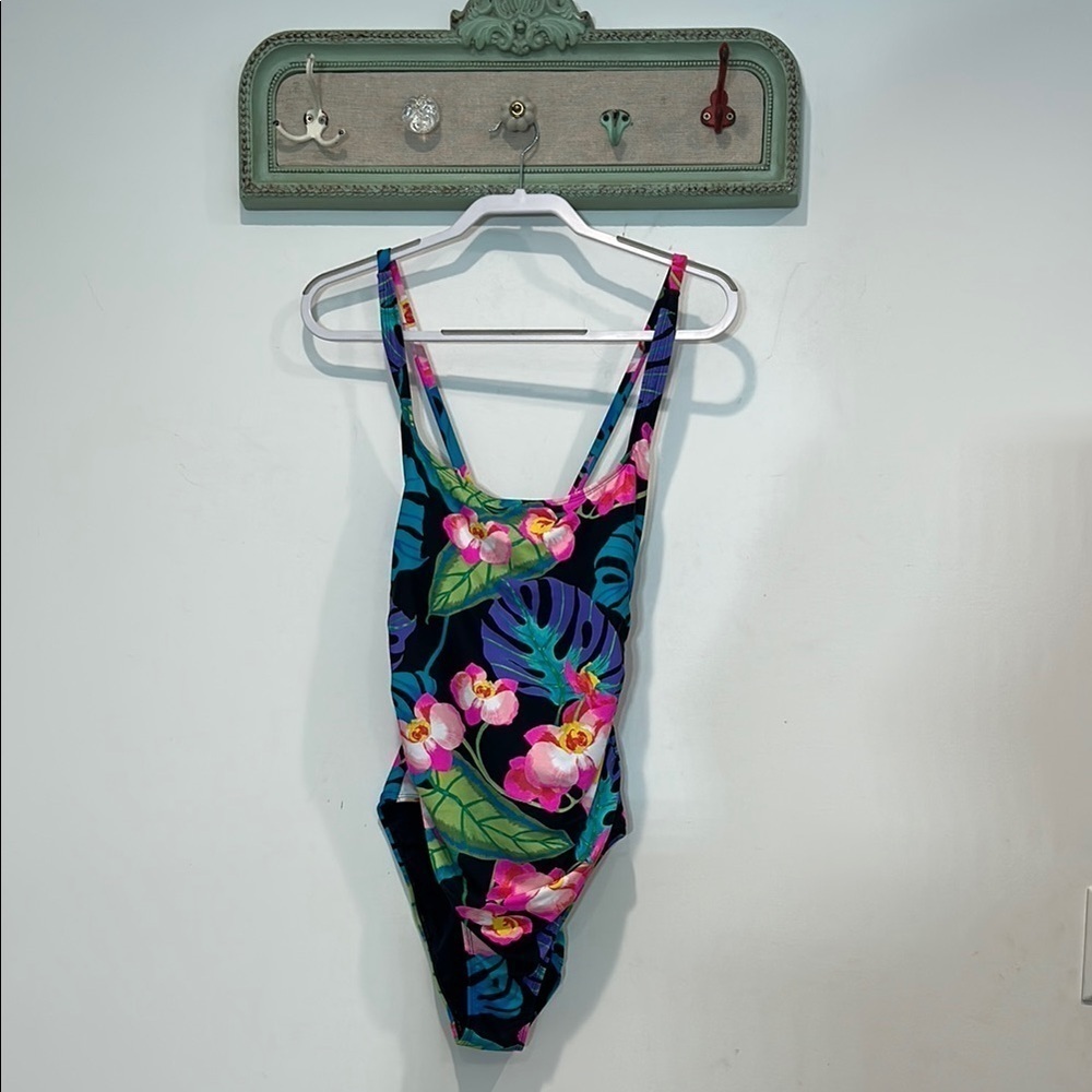 Caribbean Joe Blue and Pink One Piece Swimsuit Tropical Floral new with tag 16